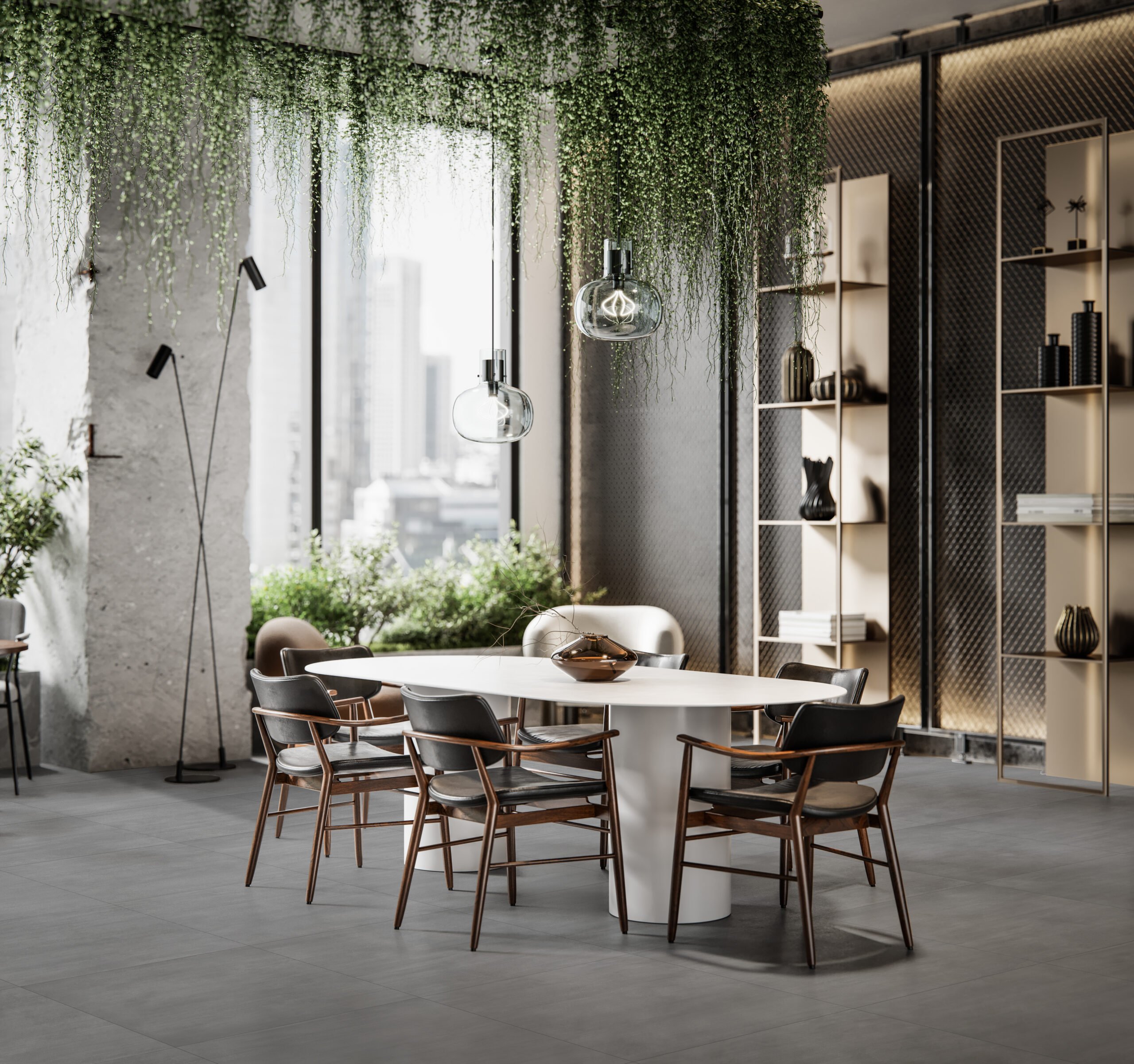 3D render of green office cafe